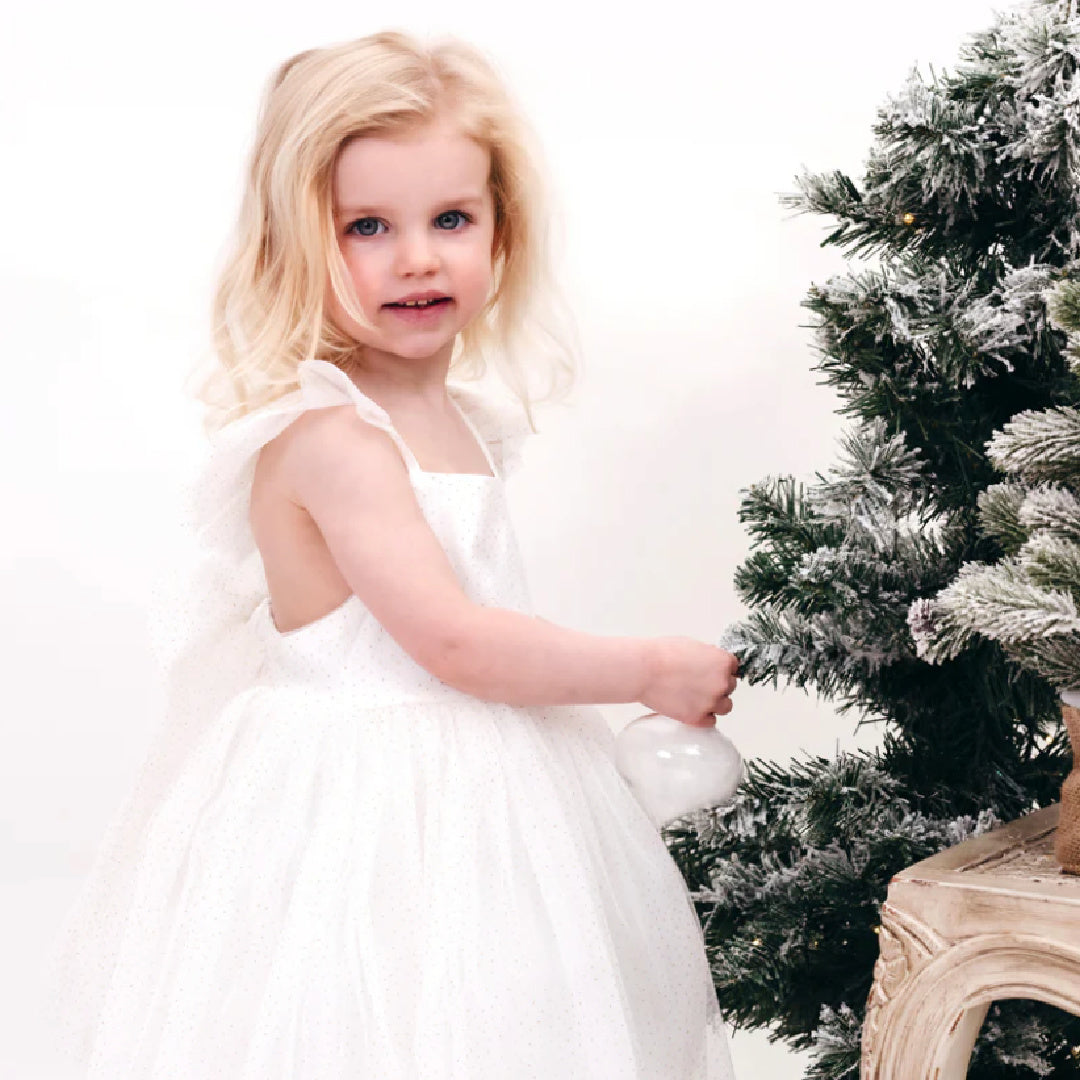 BEBE PARTY WHITE GLITTER TULLE DRESS