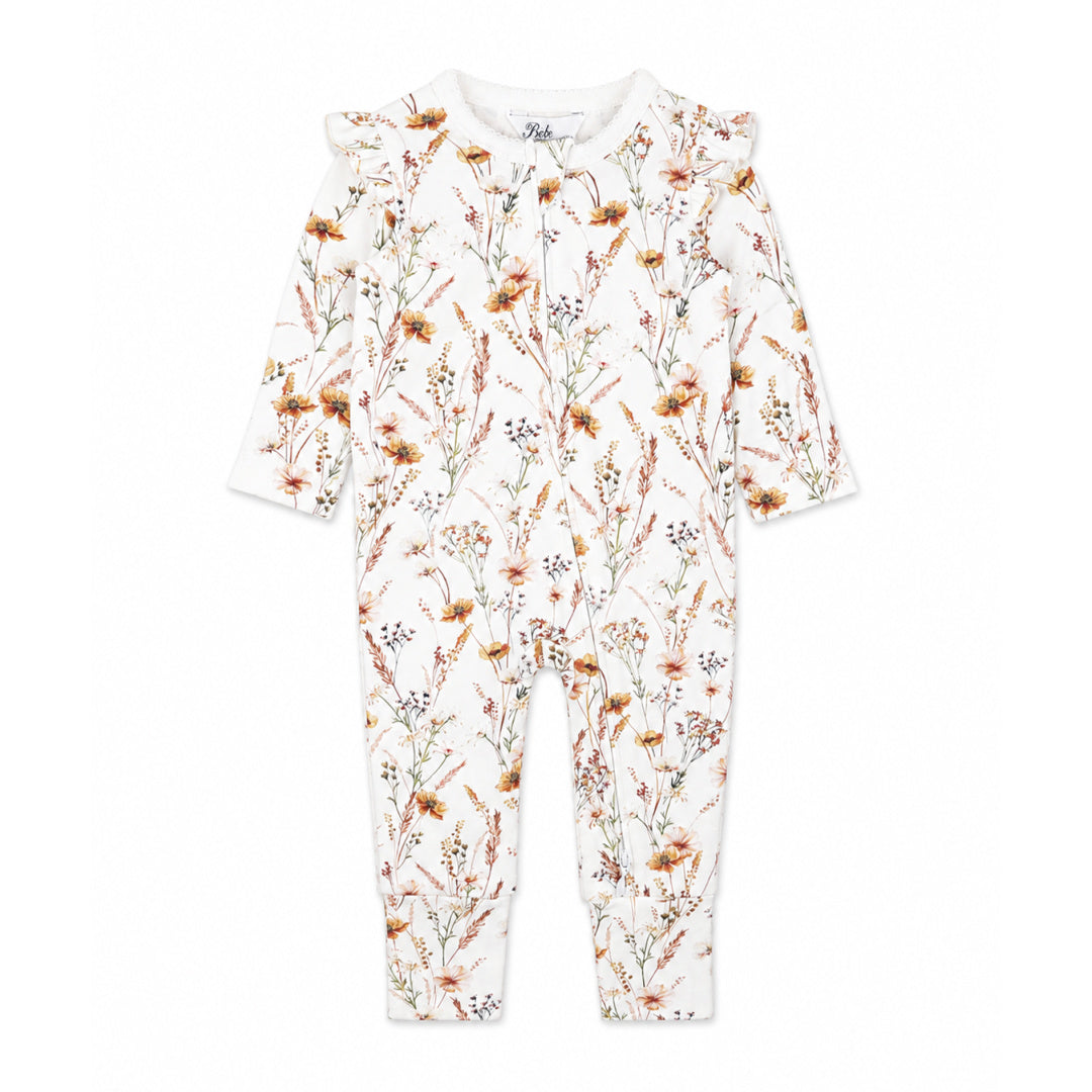 BEBE TAYLOR ORGANIC FLORAL LS ZIPSUIT