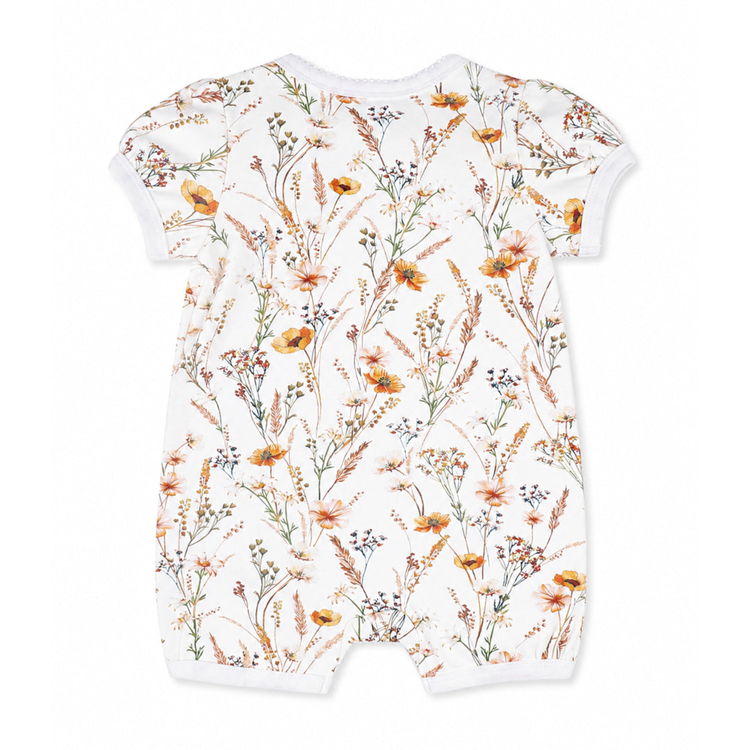 BEBE TAYLOR ORGANIC FLORAL SS ZIP ROMPER