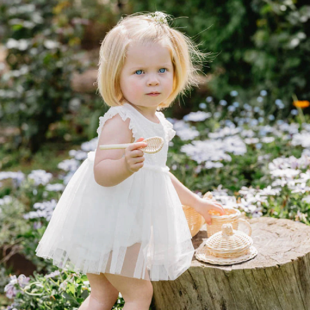 BEBE TIERED TULLE OVERLAY DRESS