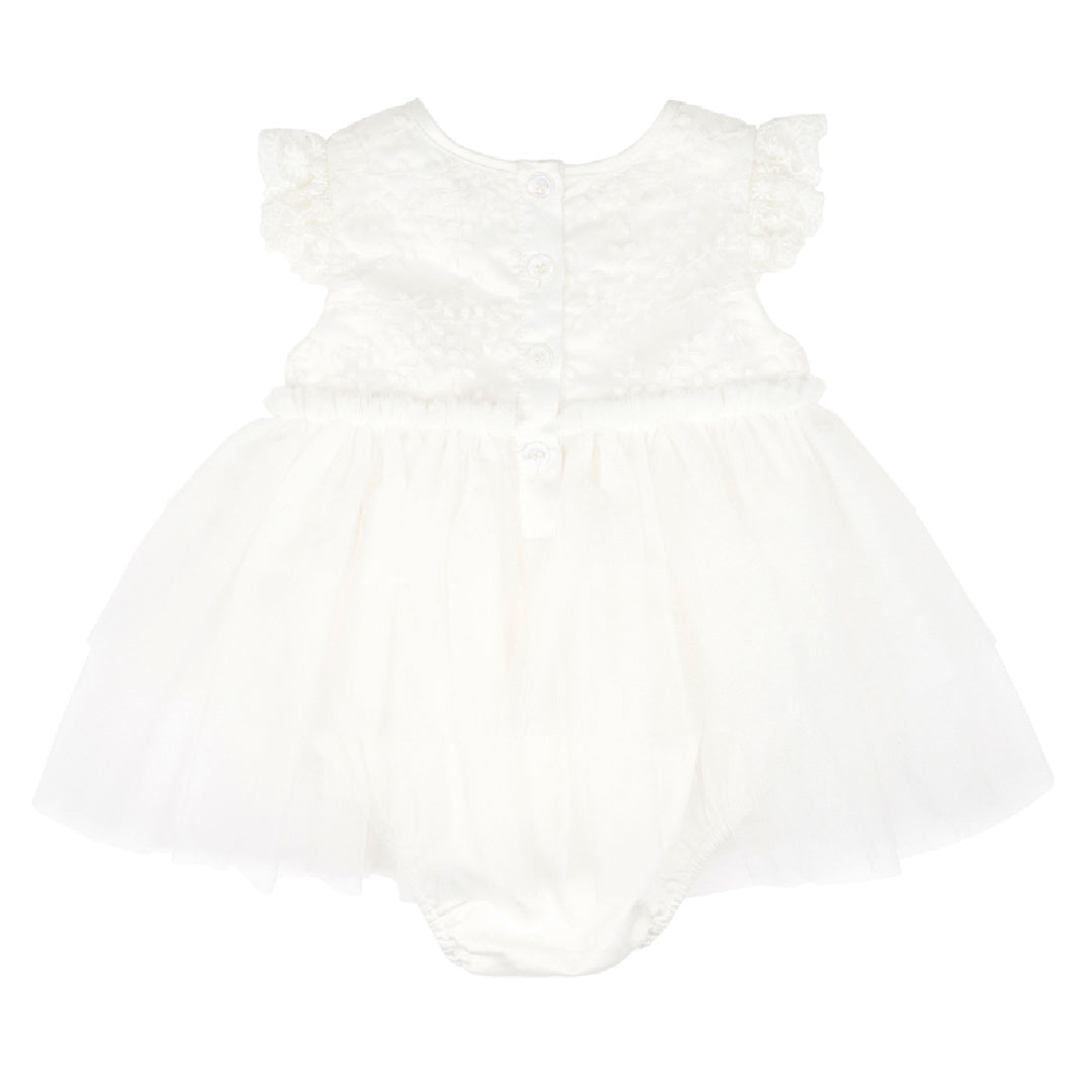 BEBE TIERED TULLE OVERLAY DRESS