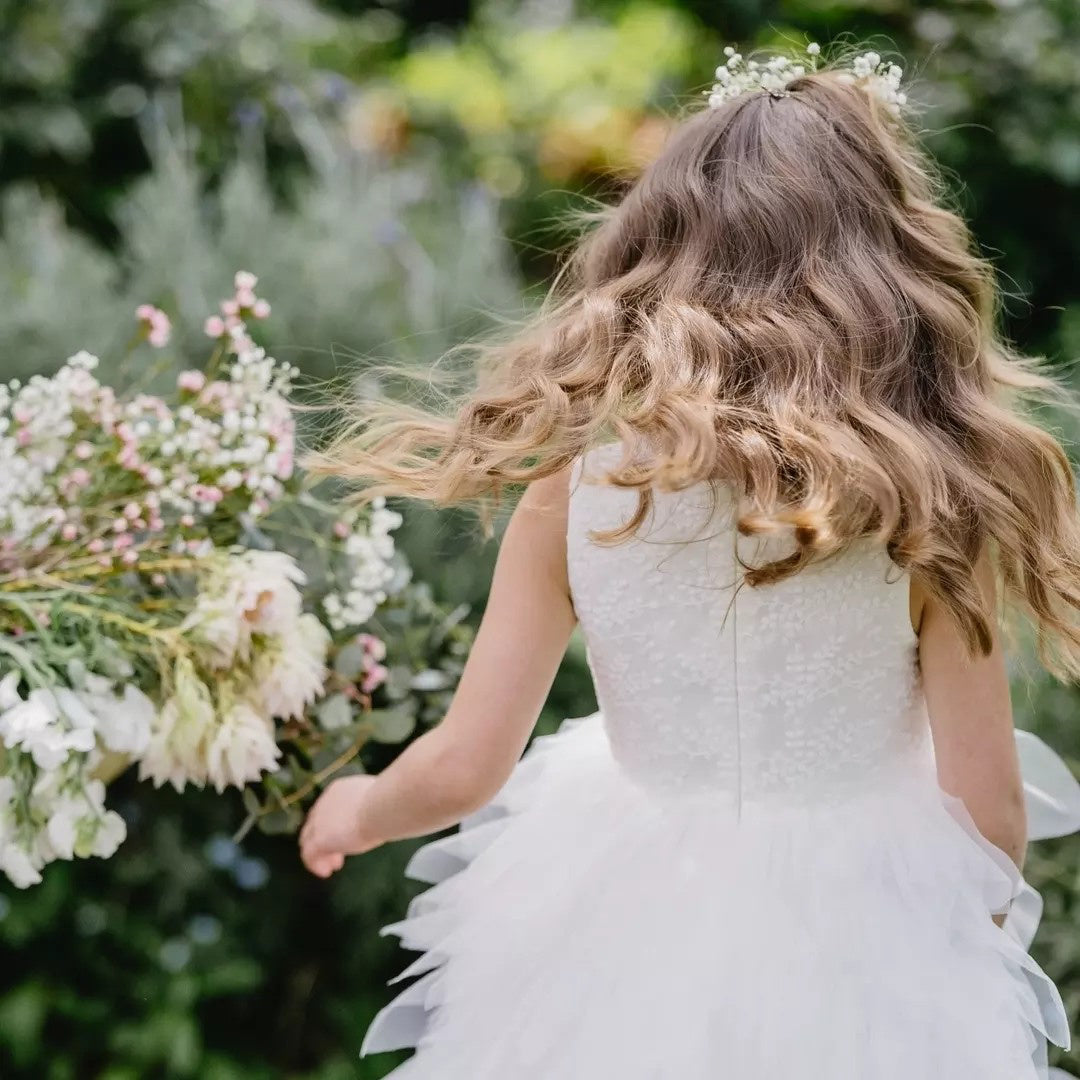 BEBE WATERFALL TULLE DRESS