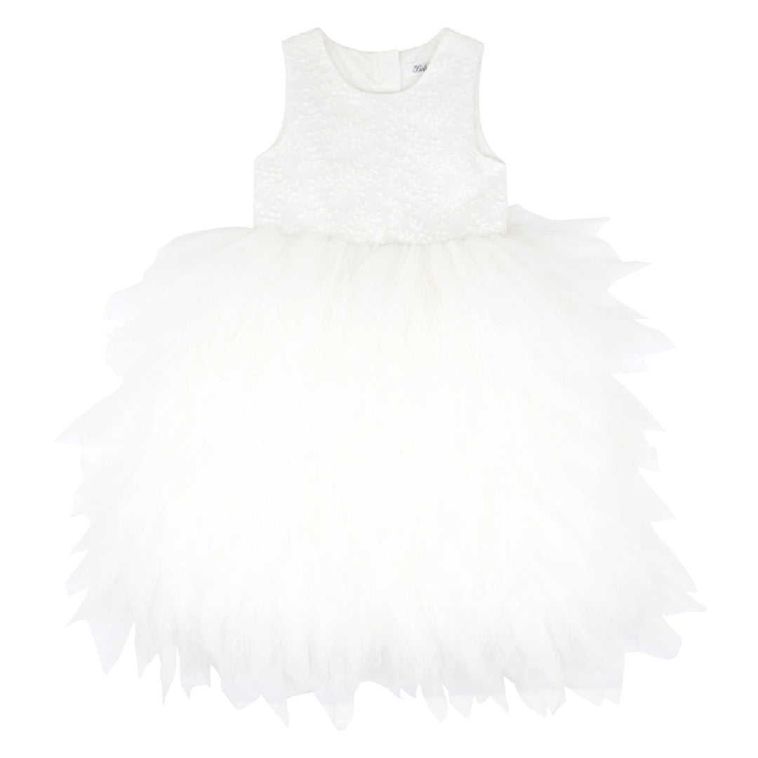 BEBE WATERFALL TULLE DRESS