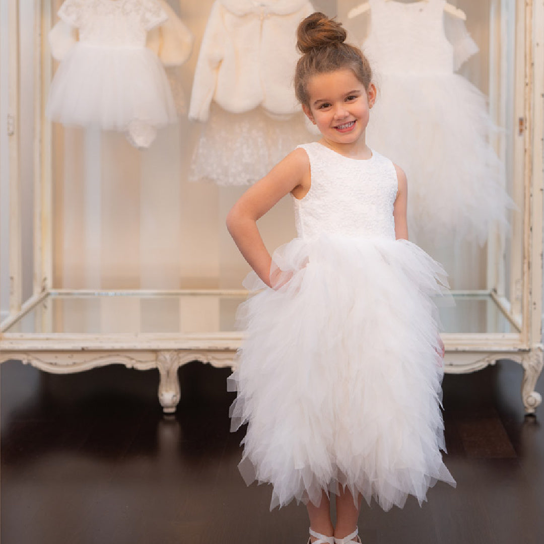 BEBE WATERFALL TULLE DRESS