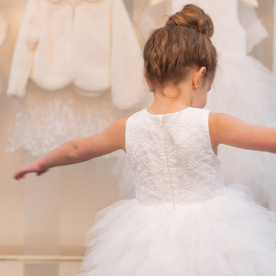 BEBE WATERFALL TULLE DRESS