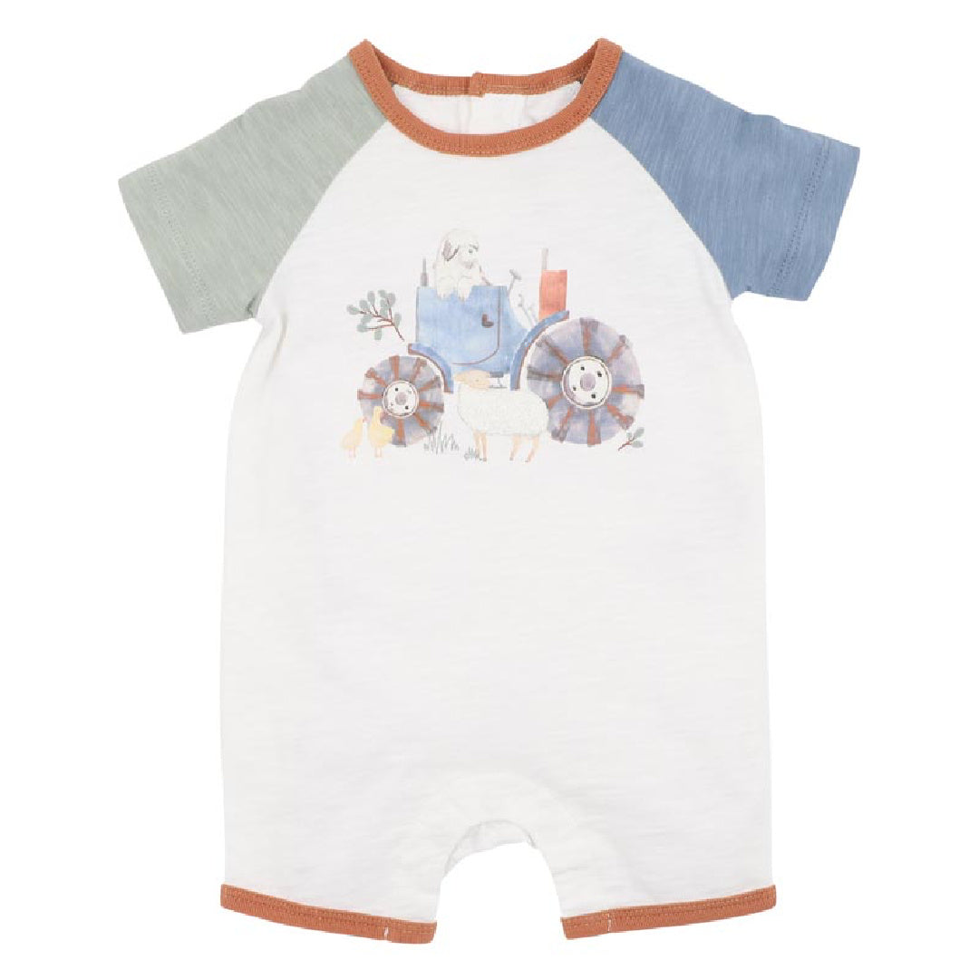 BEBE CLAYTON FARM SCENE SS ROMPER