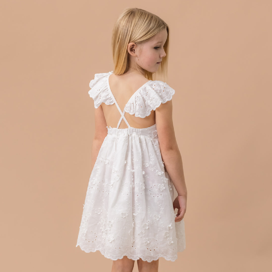 BEBE HALLIE FLORAL EMBROIDERED DRESS