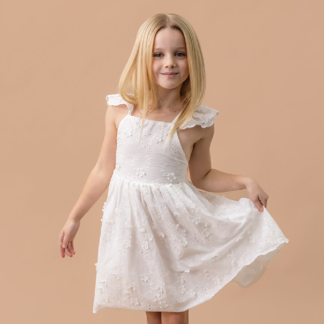 BEBE HALLIE FLORAL EMBROIDERED DRESS