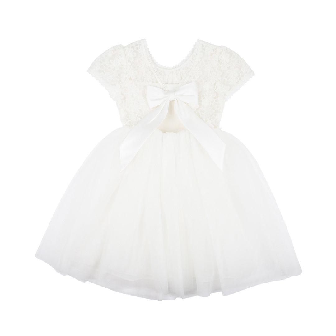 BEBE LACE BODICE WITH BACK BOW DRESS