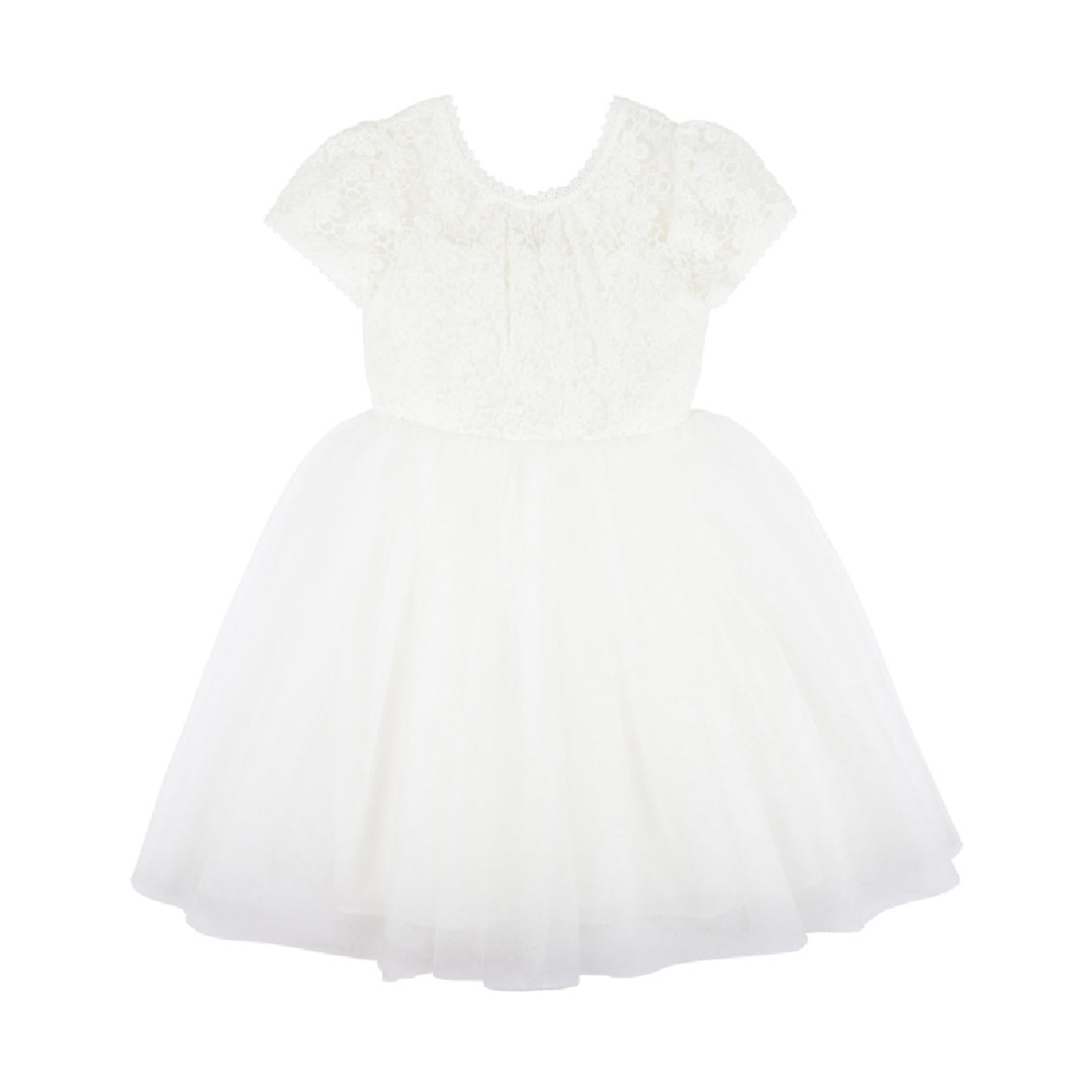 BEBE LACE BODICE WITH BACK BOW DRESS