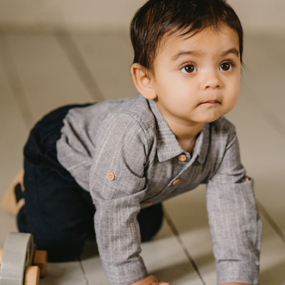 BEBE LIAM SHIRT BODYSUIT - NAVY STRIPE