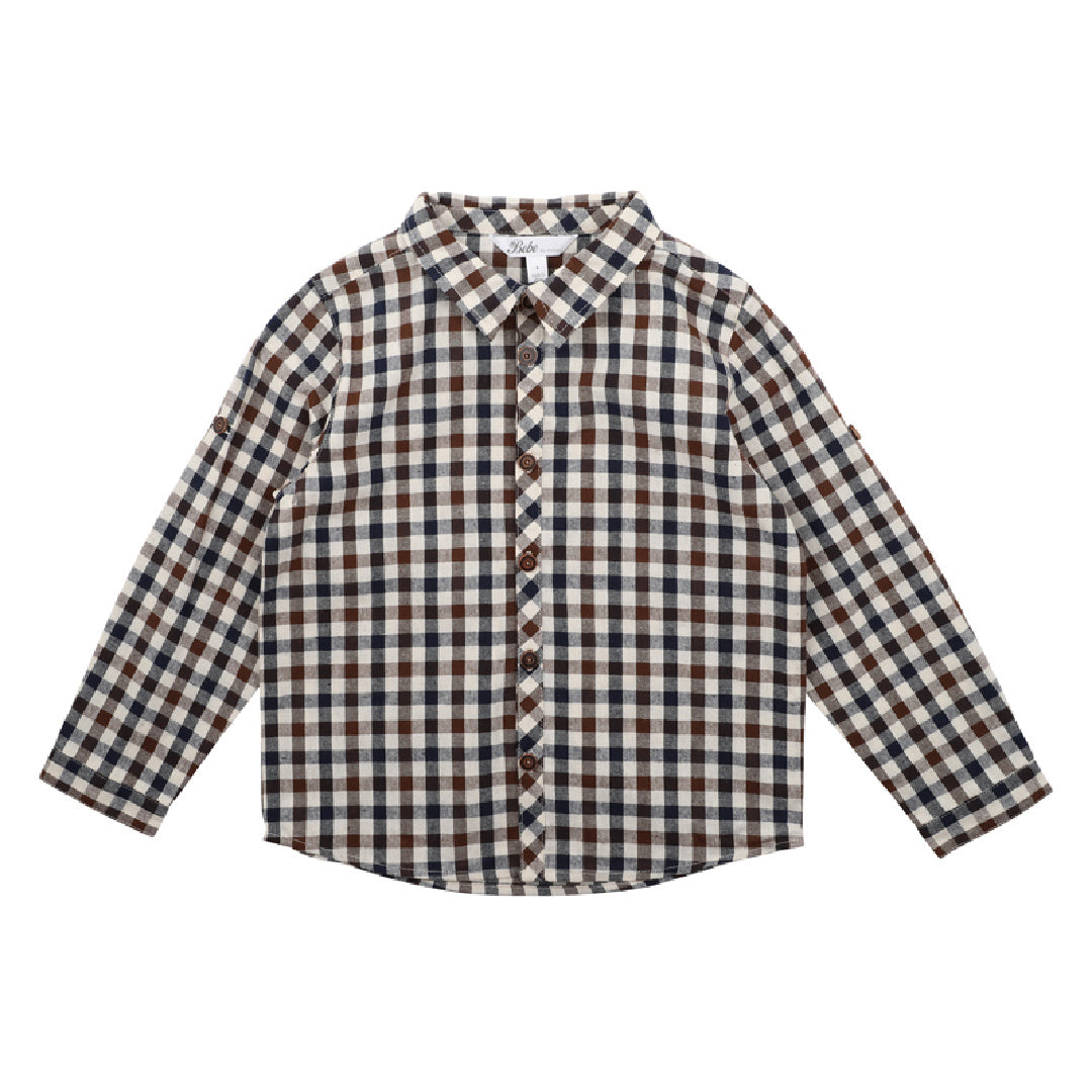 BEBE MYLES L/S CHECK SHIRT - OAT NAVY BROWN