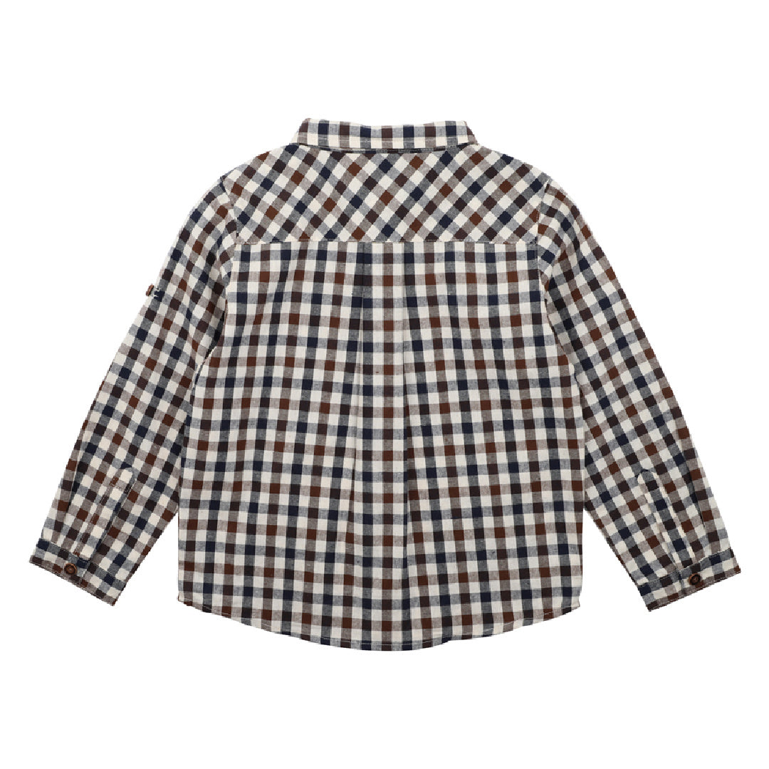 BEBE MYLES L/S CHECK SHIRT - OAT NAVY BROWN