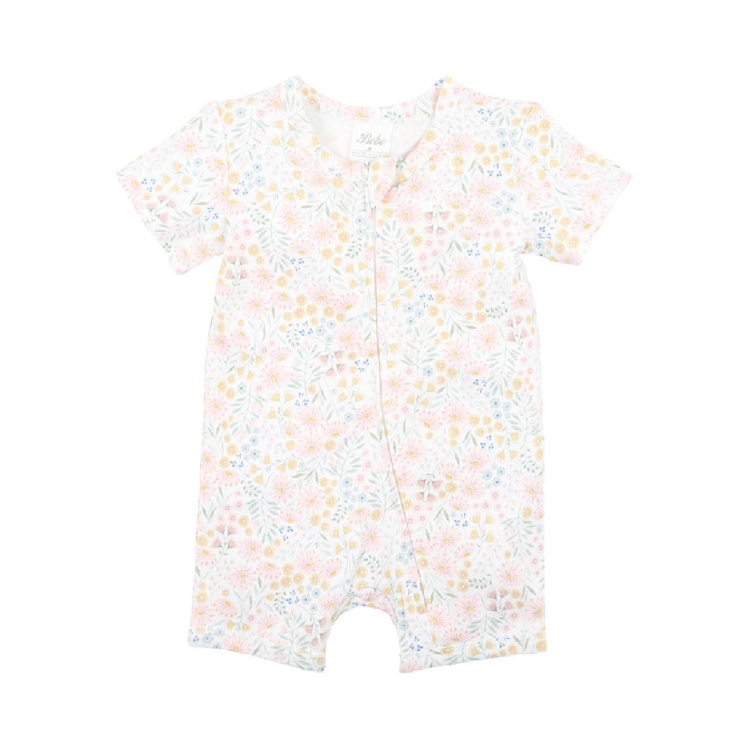 BEBE WHITE LABEL SUNDAY ORGANIC SS ZIP ROMPER