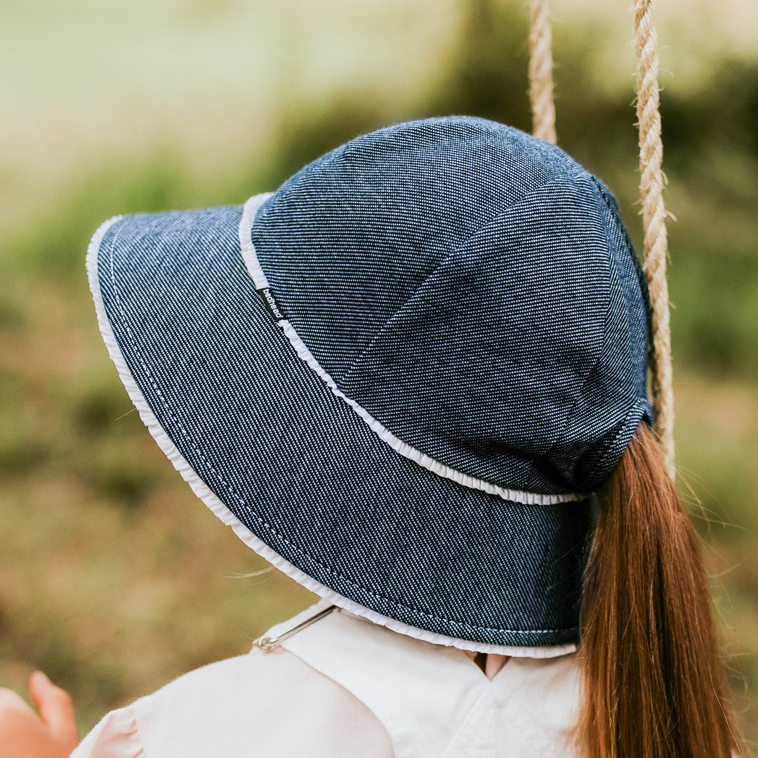 BEDHEAD KIDS PONYTAIL BUCKET HAT - DENIM RUFFLE TRIM
