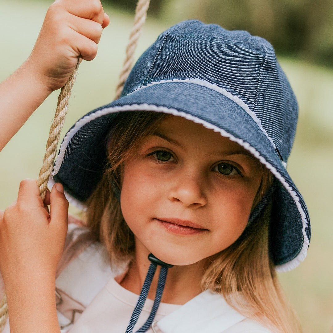 BEDHEAD KIDS PONYTAIL BUCKET HAT - DENIM RUFFLE TRIM