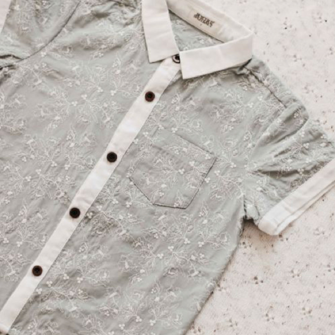 BENCER &amp; HAZELNUT BOYS HOLLY COLLARED ROMPER / SHIRT