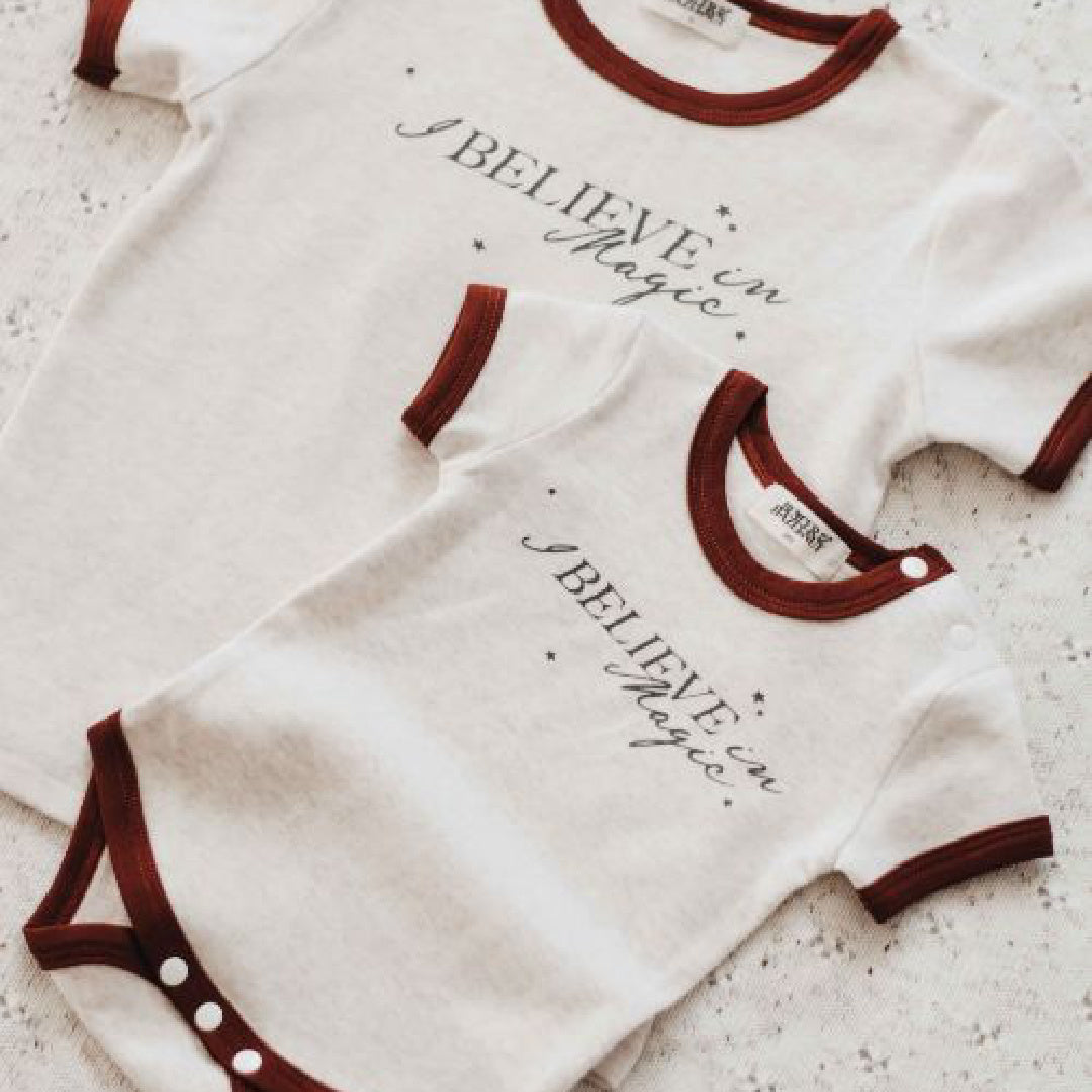 BENCER & HAZELNUT 'I BELIEVE IN MAGIC' BODYSUIT / TEE