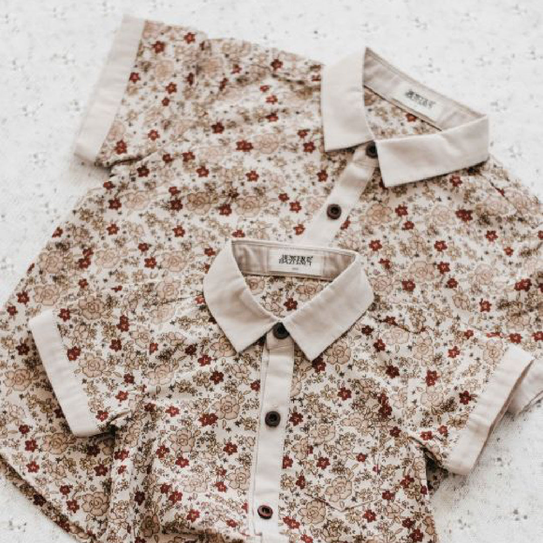 BENCER &amp; HAZELNUT BOYS POINSETTIA COLLARED ROMPER / SHIRT