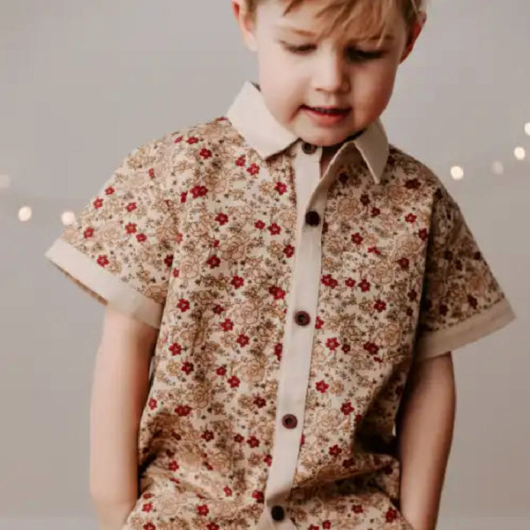 BENCER & HAZELNUT BOYS POINSETTIA COLLARED ROMPER / SHIRT