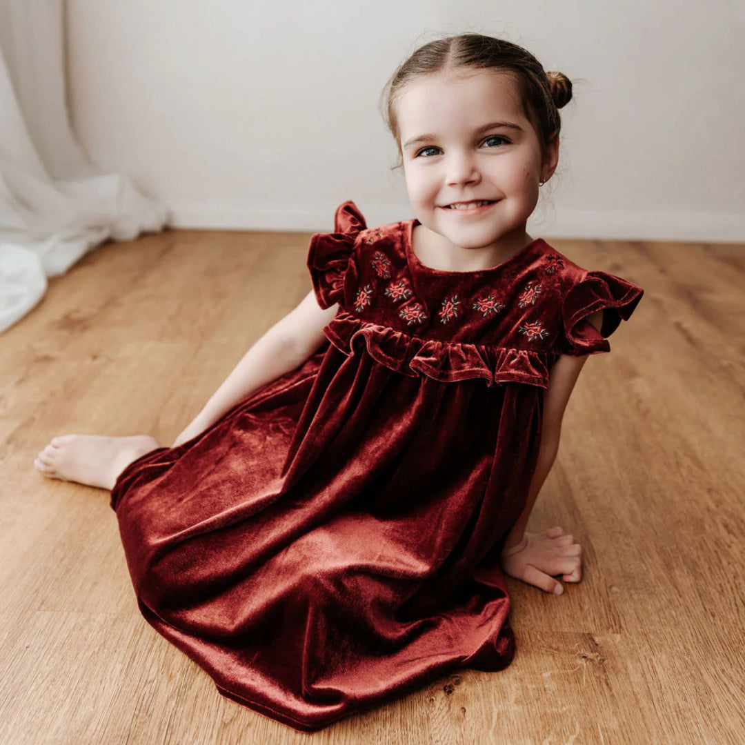 BENCER &amp; HAZELNUT VELVET PLAYSUIT/DRESS - RED IVY