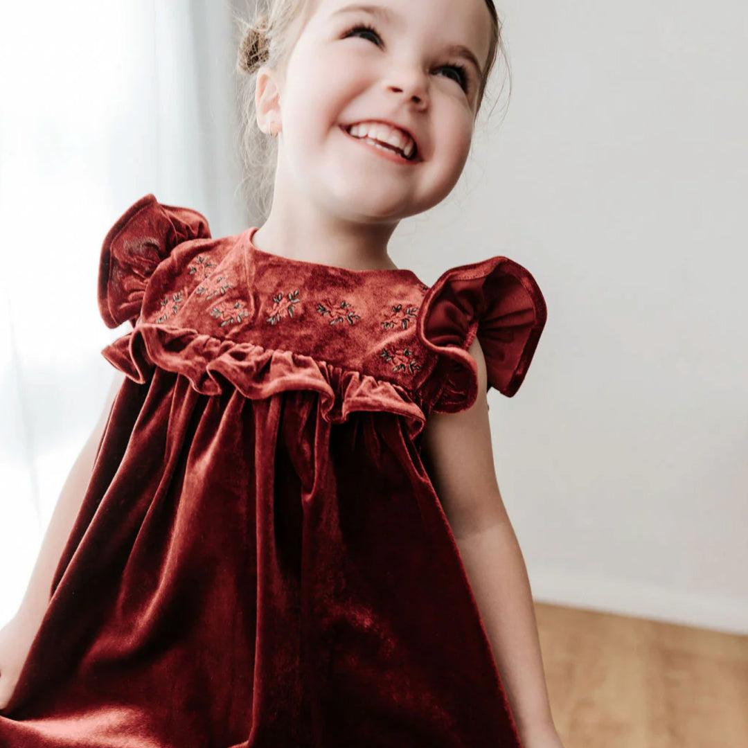 BENCER & HAZELNUT VELVET PLAYSUIT/DRESS - RED IVY