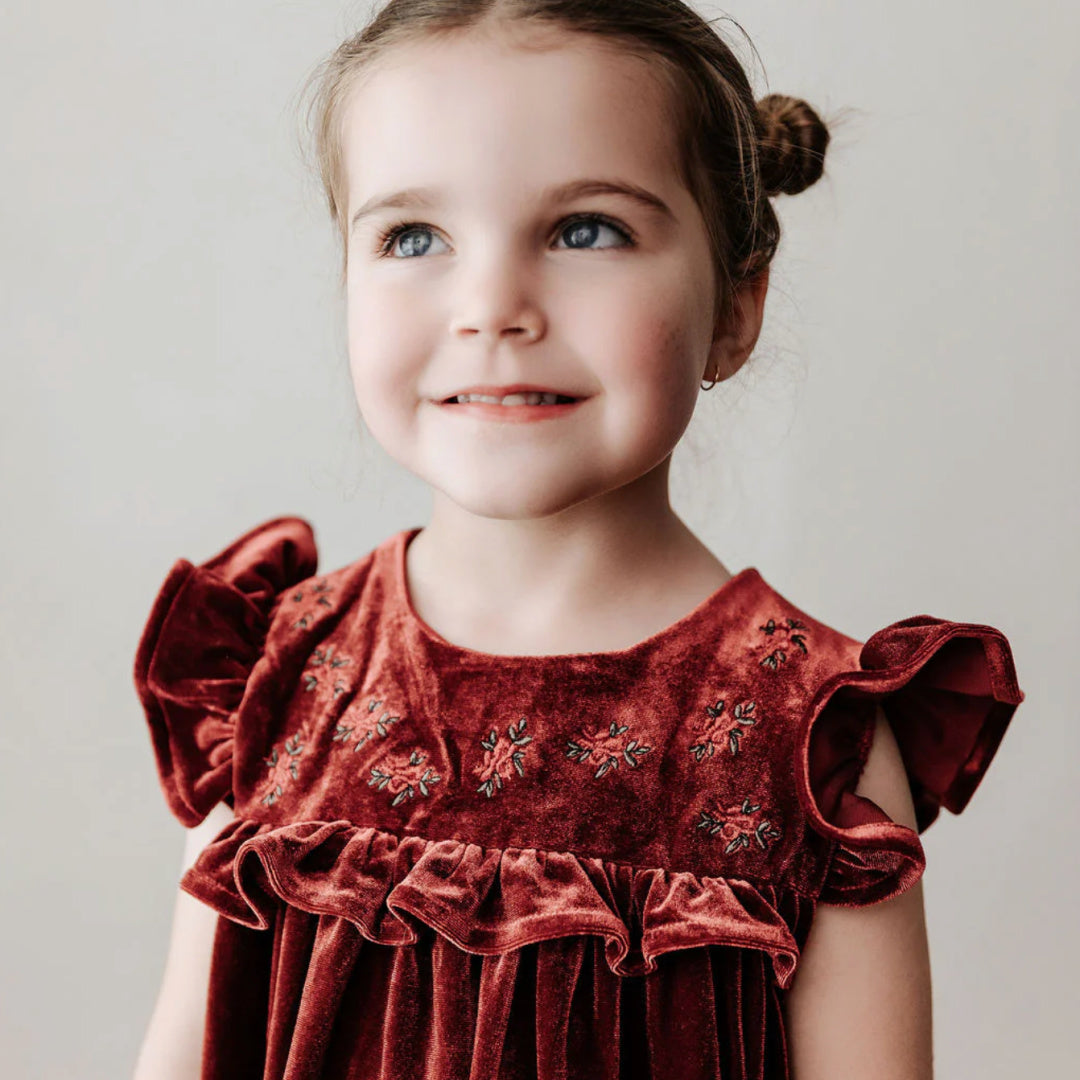 BENCER &amp; HAZELNUT VELVET PLAYSUIT/DRESS - RED IVY