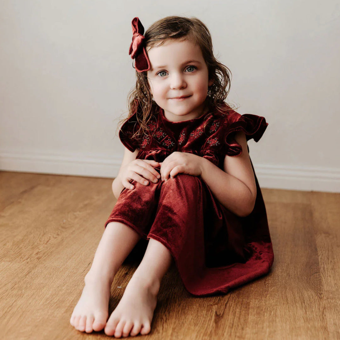 BENCER &amp; HAZELNUT VELVET PLAYSUIT/DRESS - RED IVY