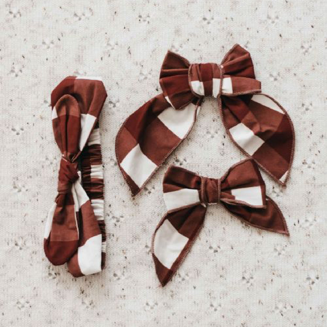 BENCER & HAZELNUT GINGHAM BOW HEADBAND / CLIP [PREORDER]