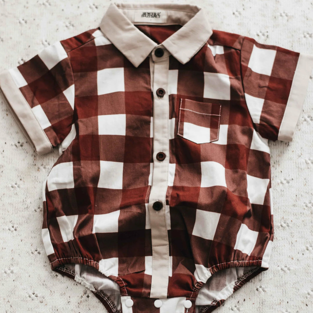 BENCER &amp; HAZELNUT KIDS COLLARED SHIRT - RED GINGHAM