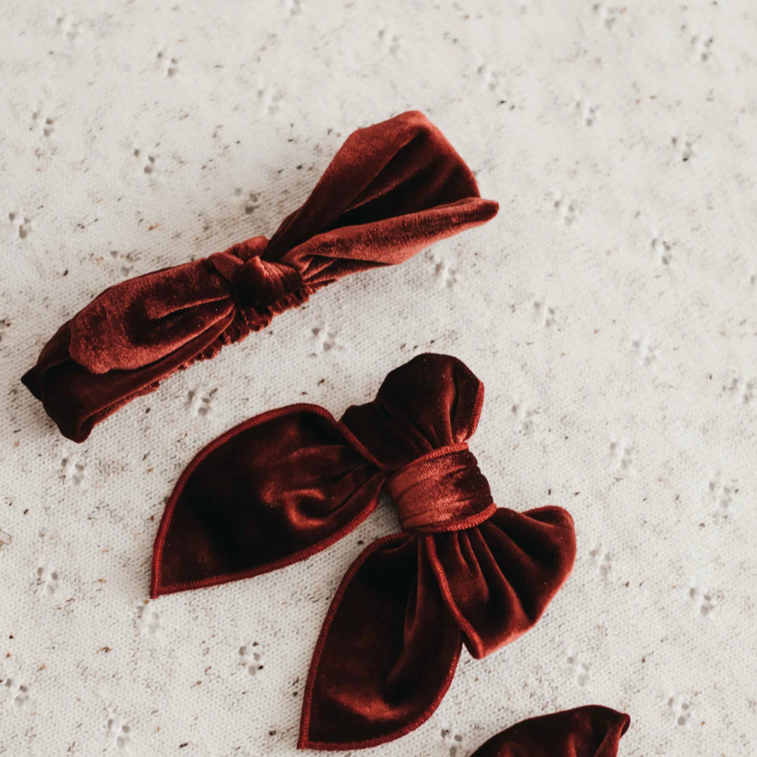 BENCER &amp; HAZELNUT BOW CLIP/HEADBAND - RED VELVET