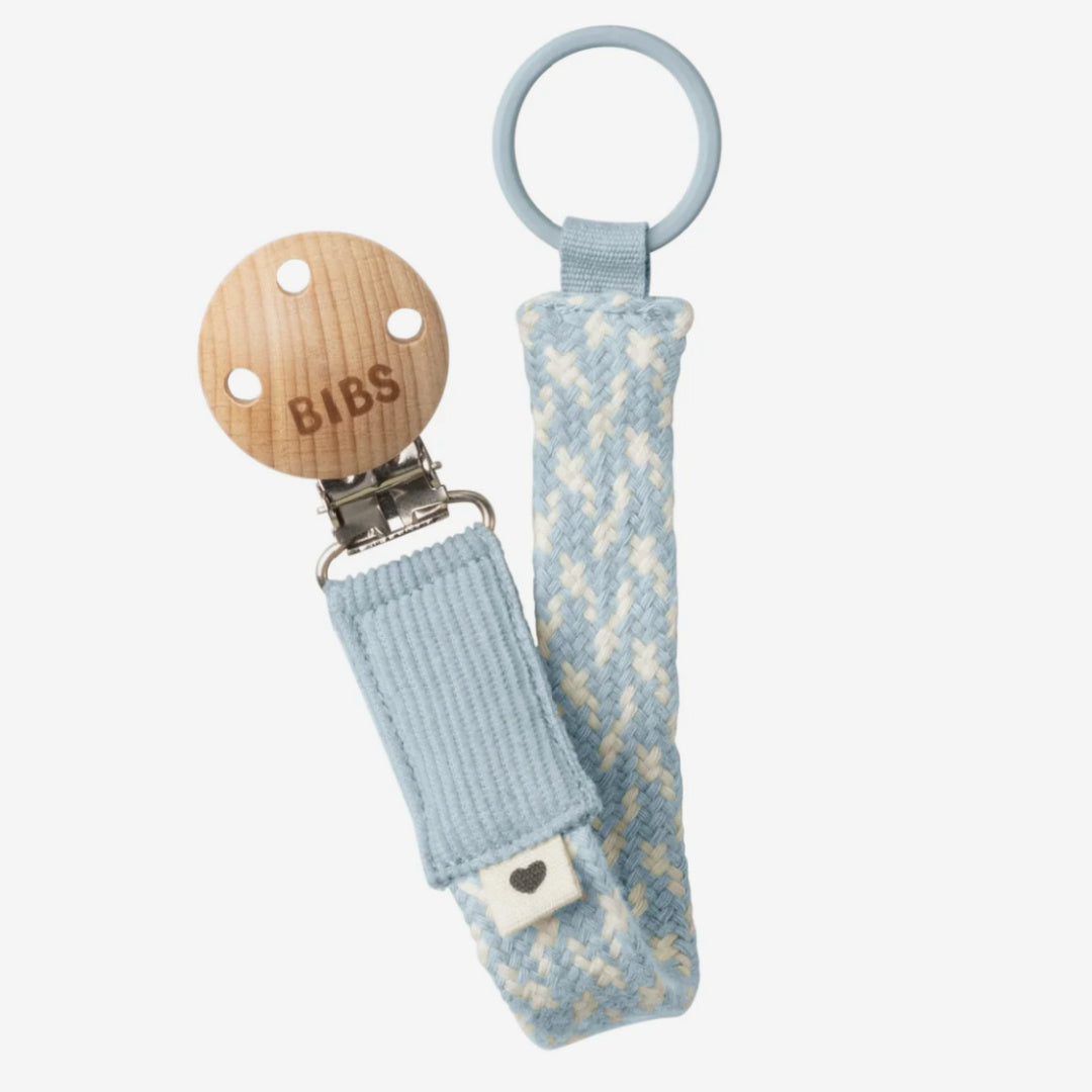 BIBS PACI BRAID PACIFIER CLIP - BABY BLUE / IVORY