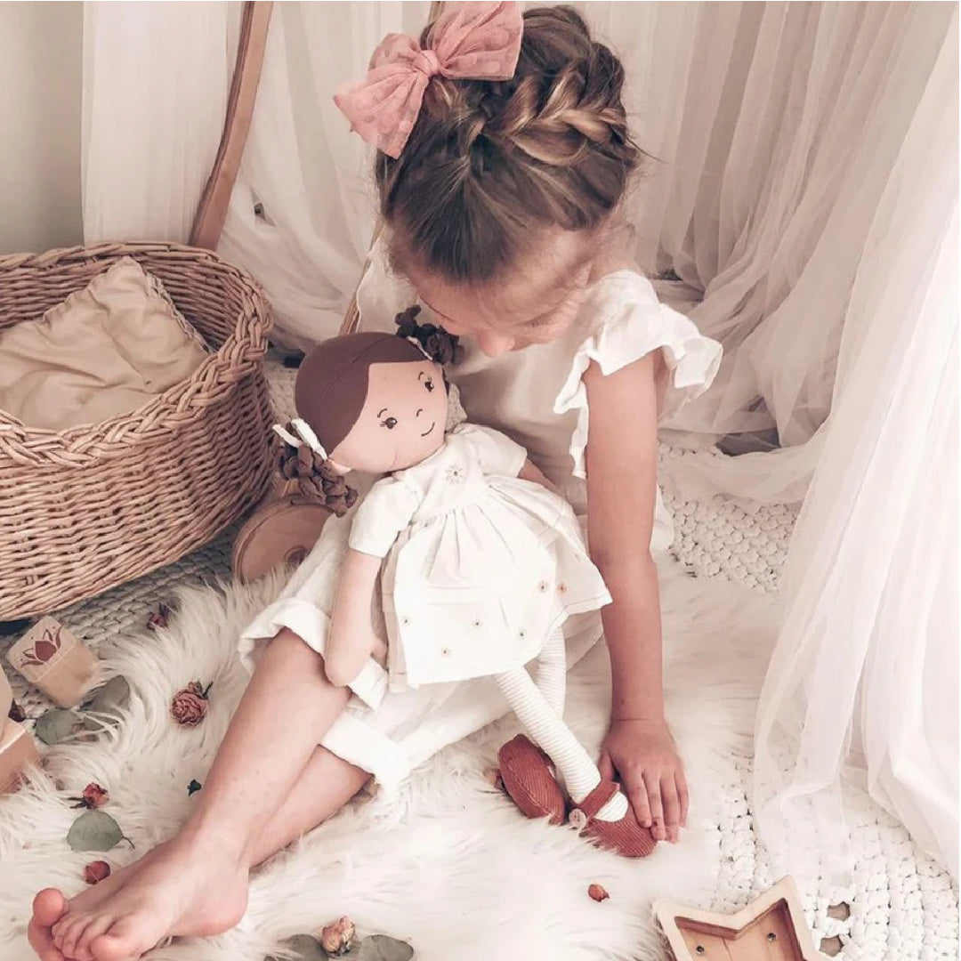 BONIKKA CECILIA LINEN DOLL WITH BROWN HAIR