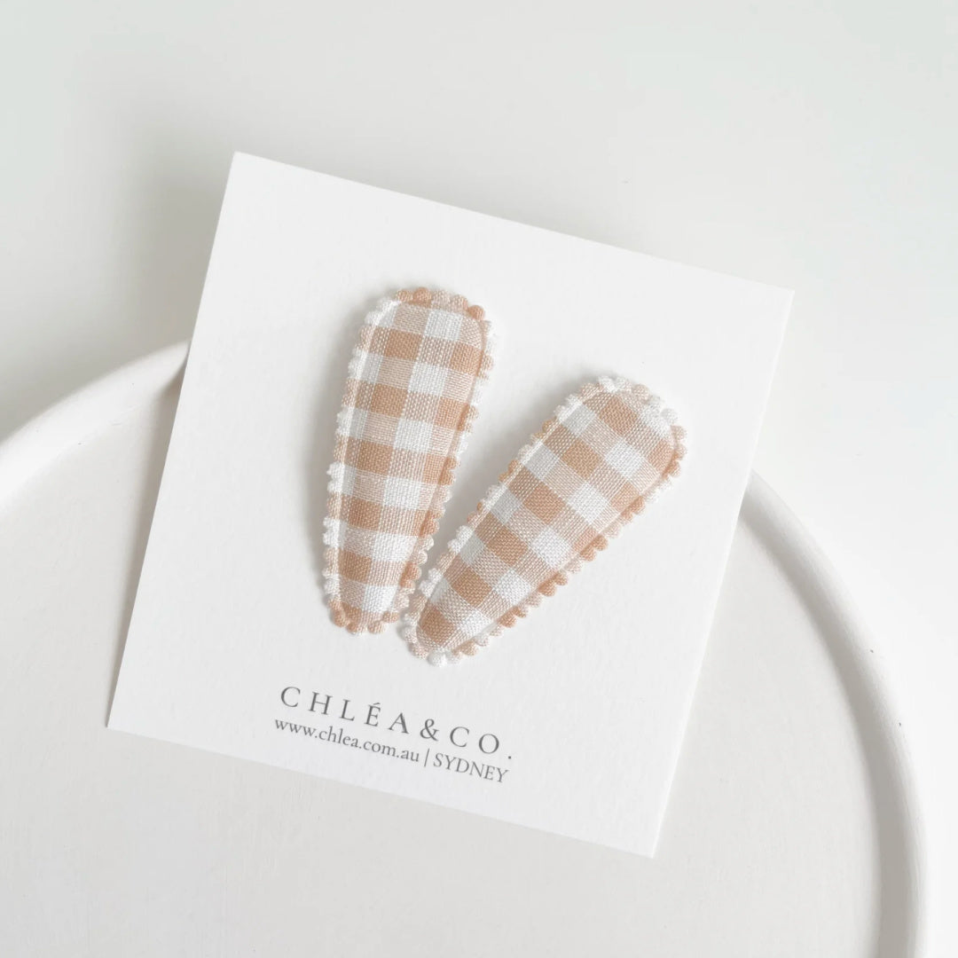 Chléa &amp; Co Fabric Covered Snap Clip | Hazelnut Gingham