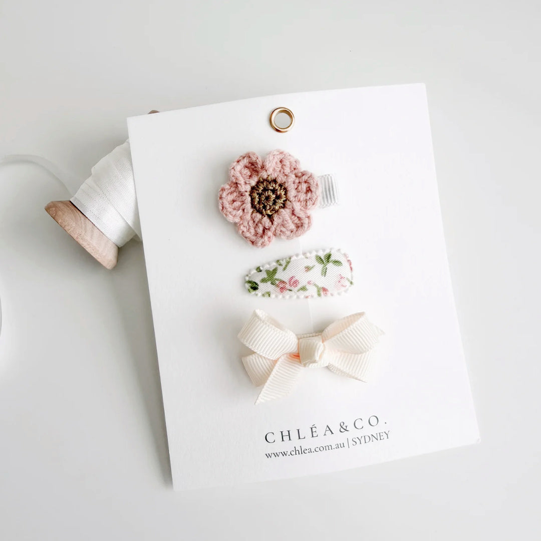 Chléa &amp; Co 3pc Baby Hair Clips | Little Luxe Pack Dusty Rose