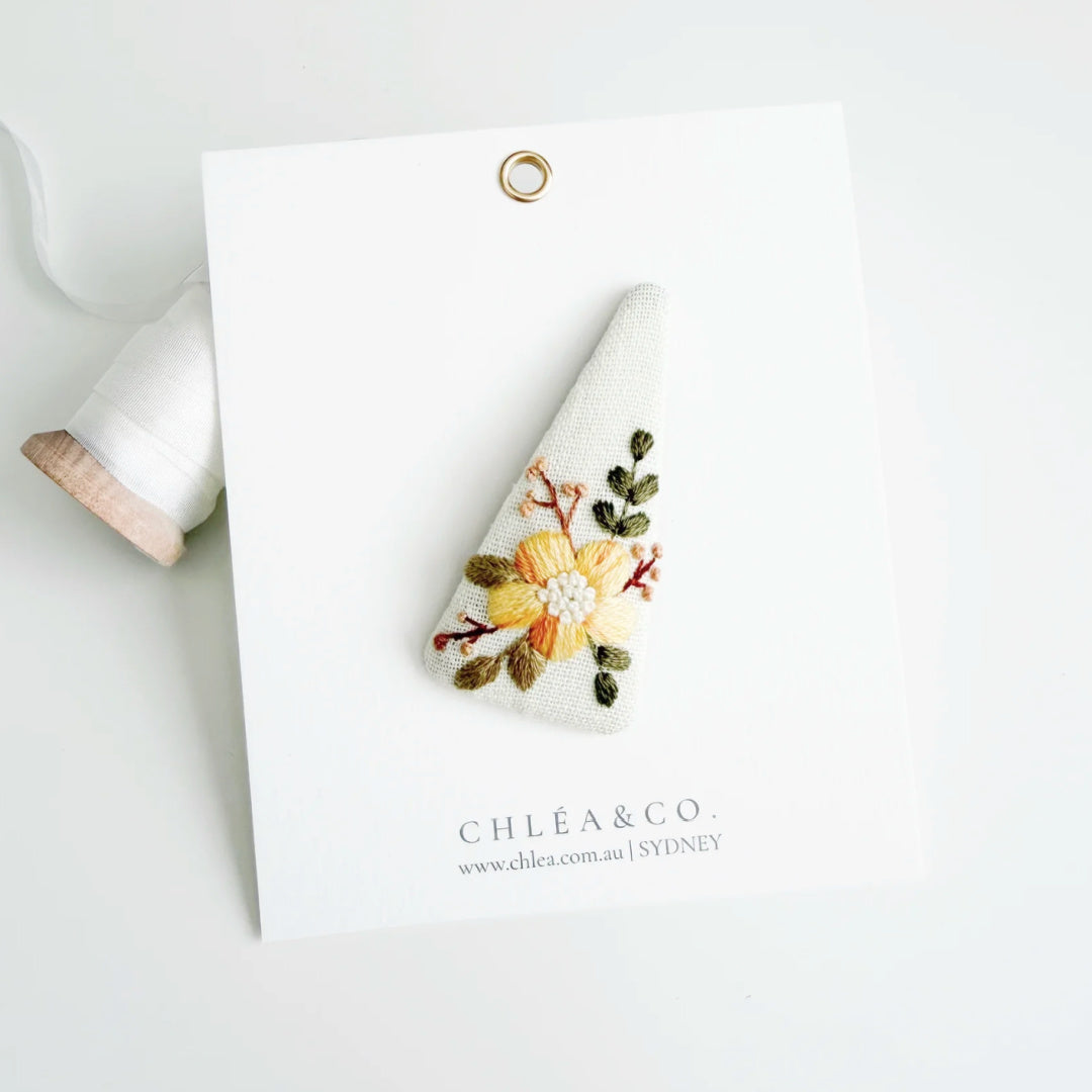 Chléa &amp; Co Embroidered Hair Clip | Marigold Flowers