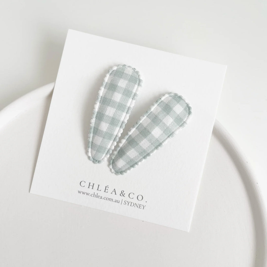 Chléa &amp; Co Fabric Covered Snap Clip | Mint Gingham