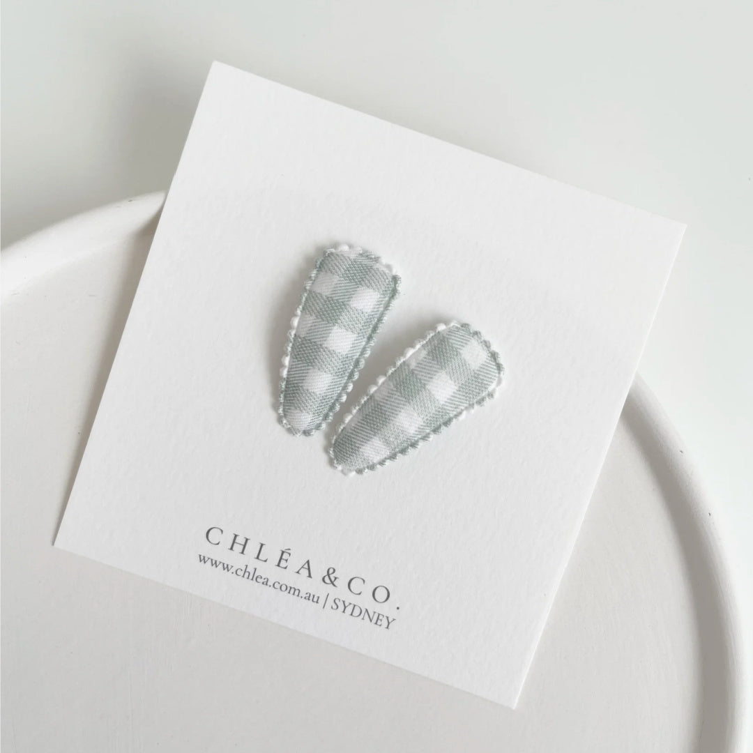 Chléa &amp; Co Fabric Covered Petite Snap Clip | Mint Gingham
