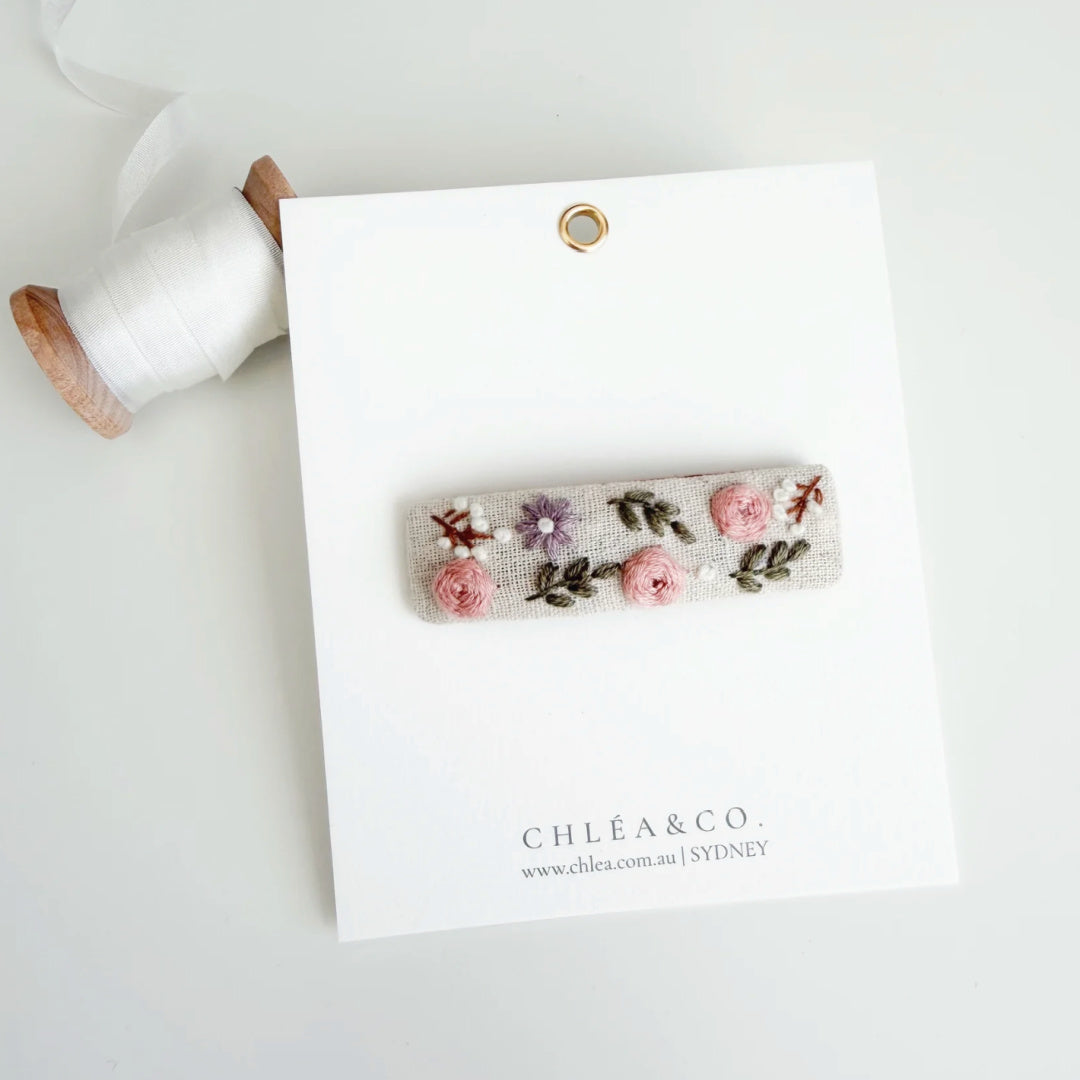 Chléa &amp; Co Embroidered Hair Clip | Pastel Rose