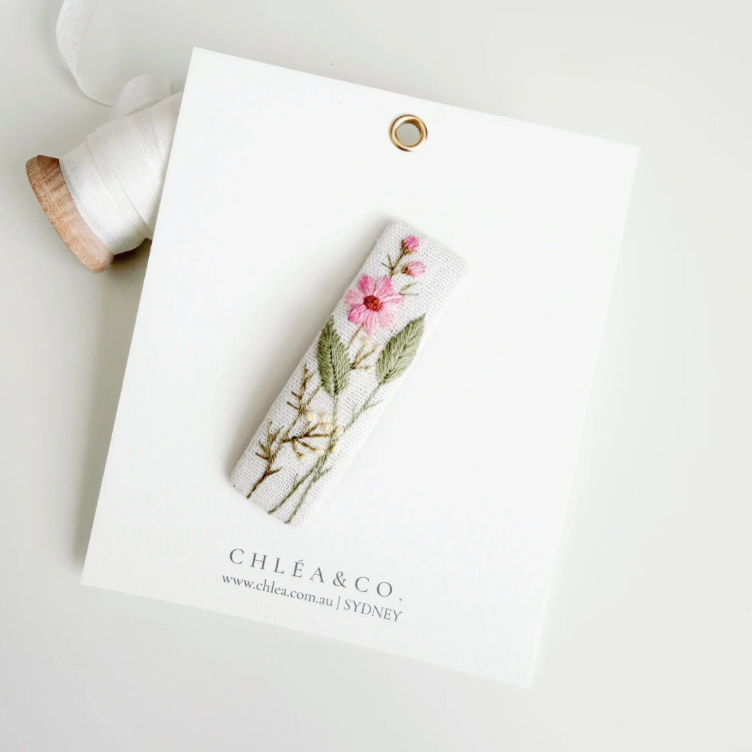 Chléa &amp; Co Embroidered Hair Clip | Pink Cosmos