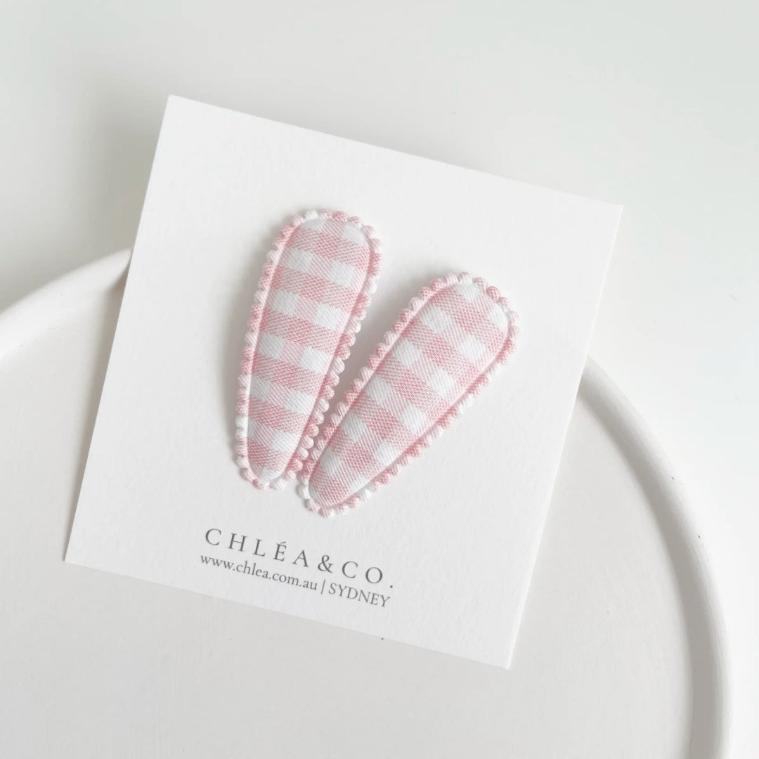 Chléa & Co Fabric Covered Snap Clip | Pink Gingham
