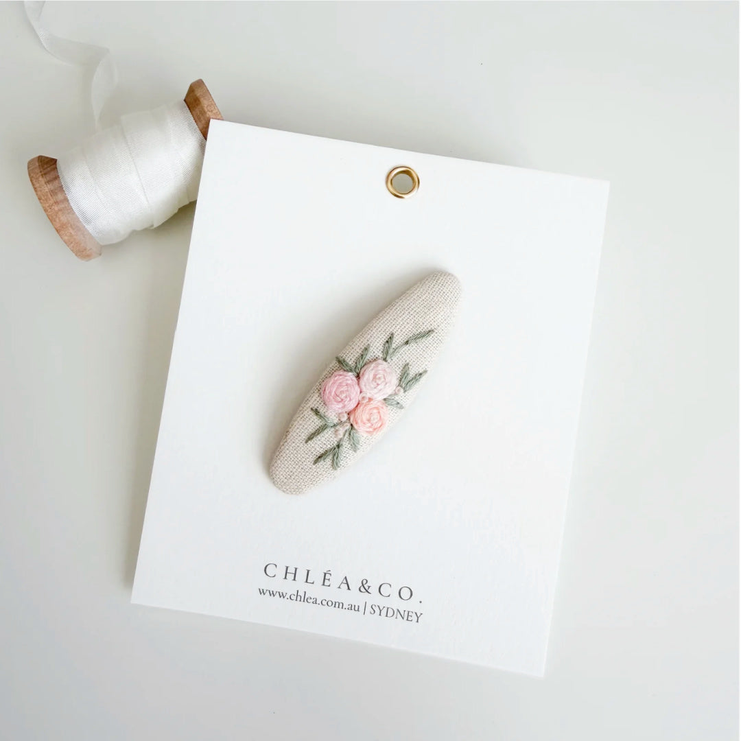 Chléa &amp; Co Embroidered Oval Hair Clip | Rose Bouquet |