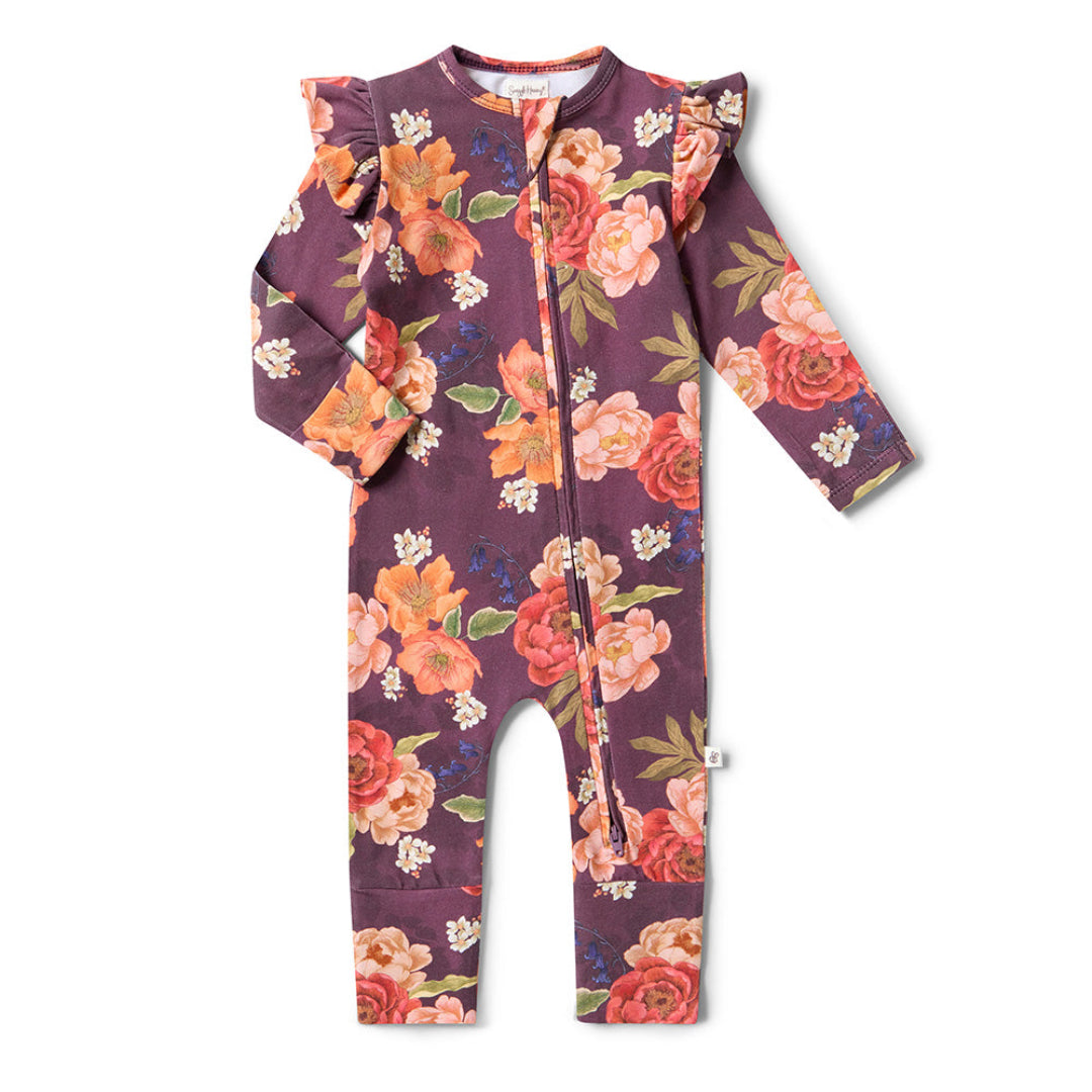 SNUGGLE HUNNY ORGANIC SNUGGLESUIT CONVERTIBLE ZIP ROMPER WITH FRILL - SIENNA