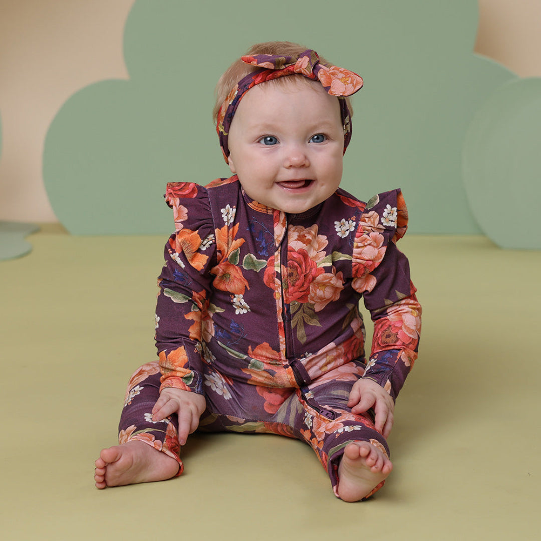 SNUGGLE HUNNY ORGANIC SNUGGLESUIT CONVERTIBLE ZIP ROMPER WITH FRILL - SIENNA