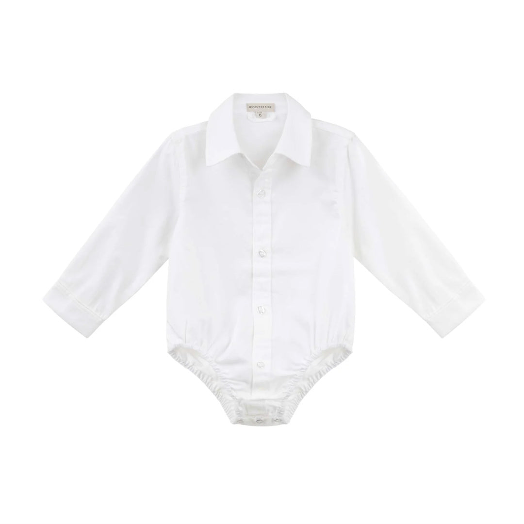 DESIGNER KIDZ JACKSON L/S FORMAL ROMPER - WHITE