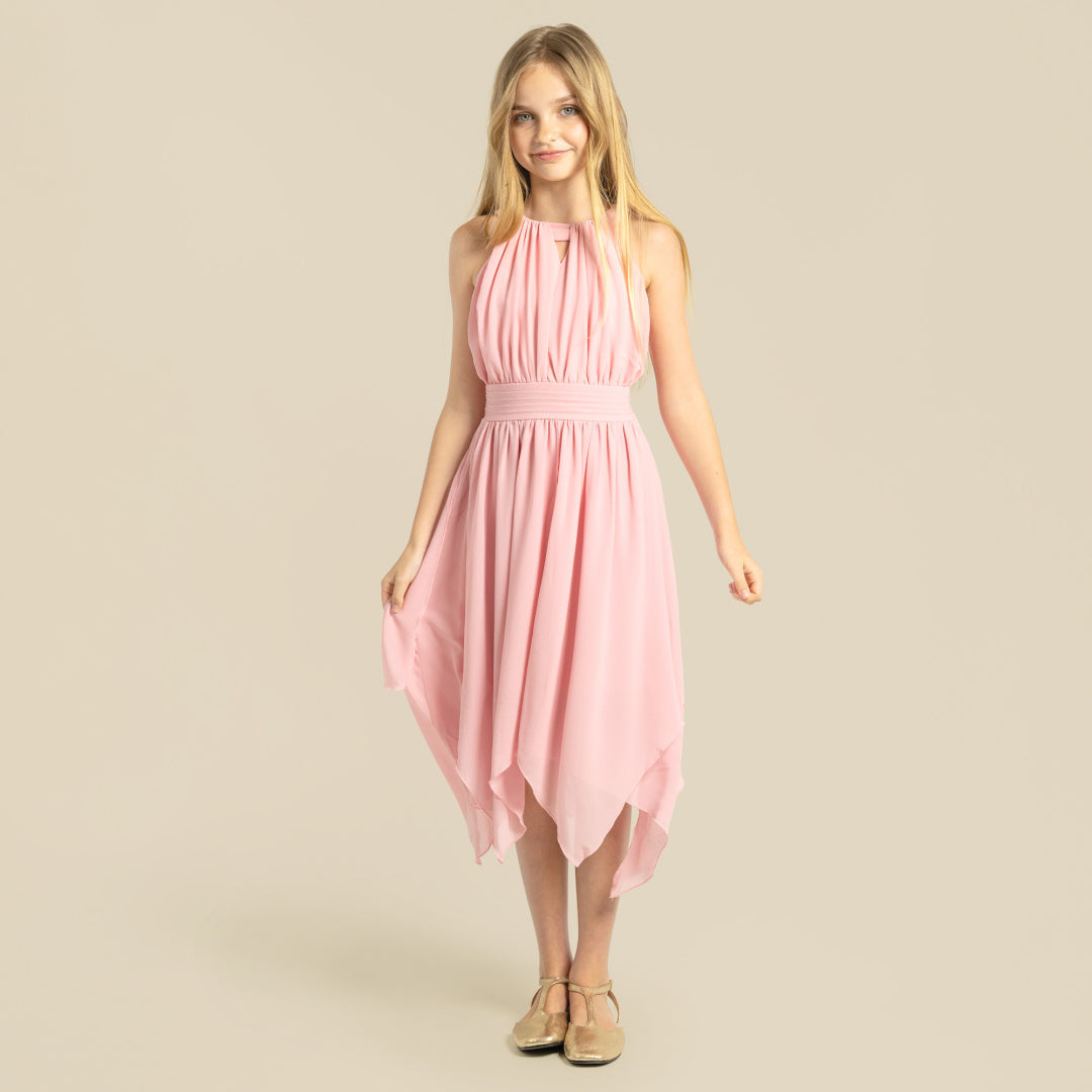 DESIGNER KIDZ ANGELENE PANELLED DRESS - DUSTY PINK