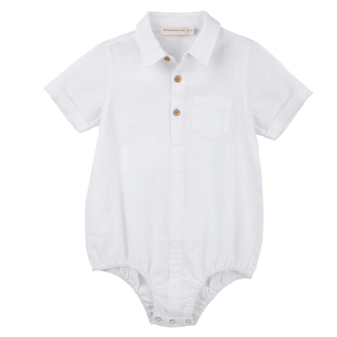 DESIGNER KIDZ ARCHIE S/S BUTTON ROMPER - IVORY