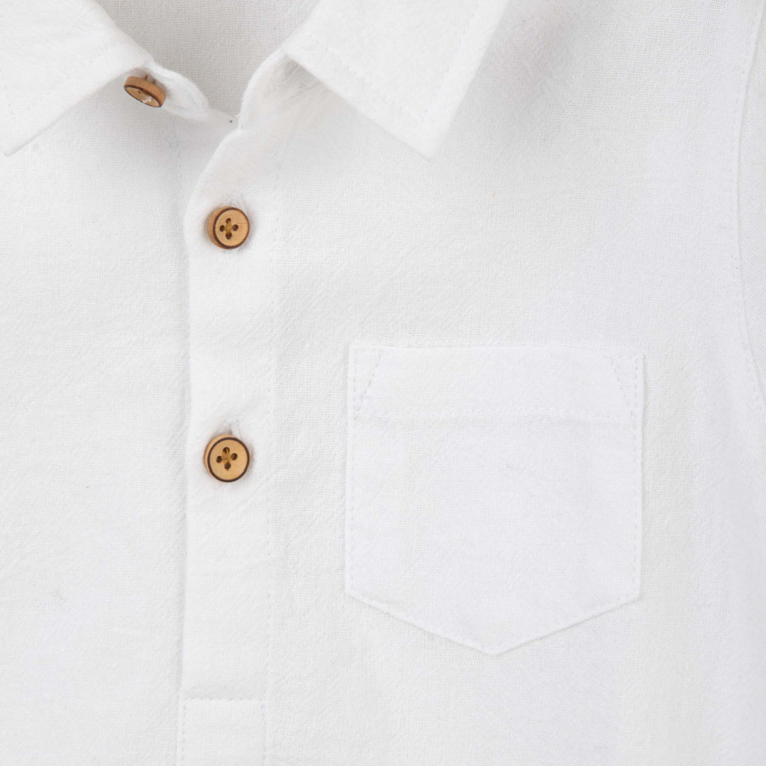 DESIGNER KIDZ ARCHIE S/S BUTTON ROMPER - IVORY