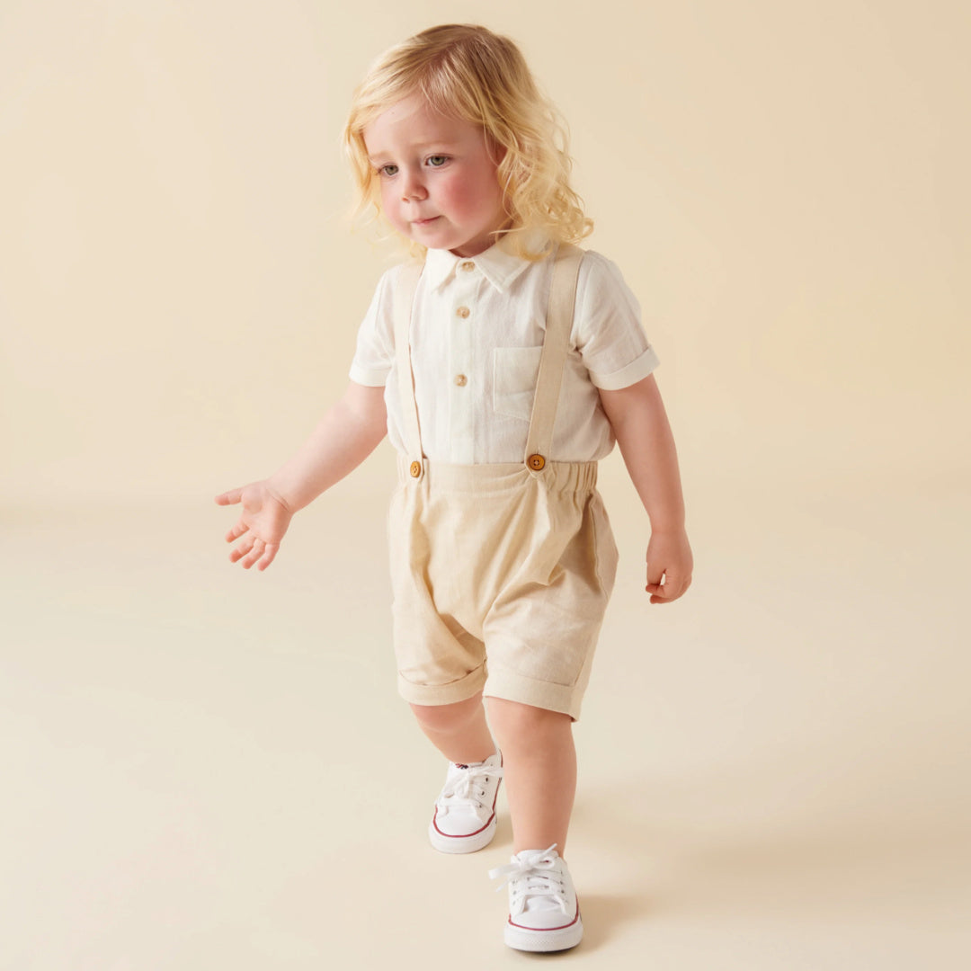 DESIGNER KIDZ ARCHIE S/S BUTTON ROMPER - IVORY