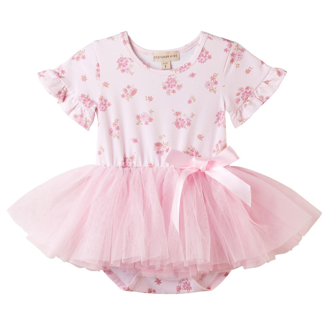 DESIGNER KIDZ BELLA FLORAL S/S TUTU ROMPER